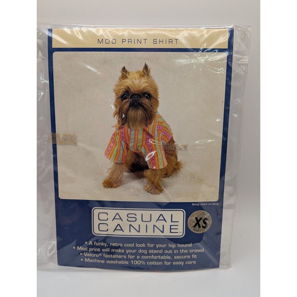 Casual Canine Mod Print Dog Shirt Retro Orange Striped Pet Clothes Size XS